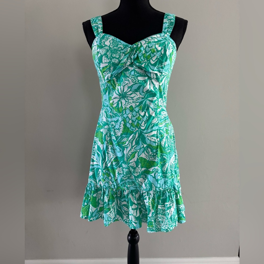 Lilly Pulitzer Rocko Green and White Printed Skirted Romper